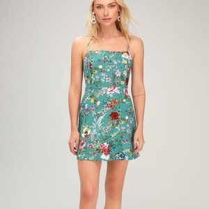 Lulu's Birdee Aqua Floral Print Dress